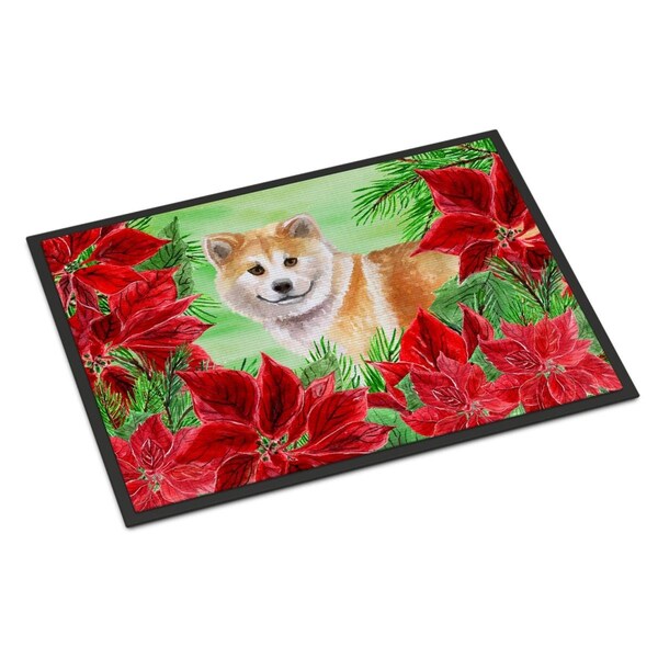Carolines Treasures Shiba Inu Poinsettas Indoor or Outdoor Mat, 18 x 27 in. CK1326MAT - main